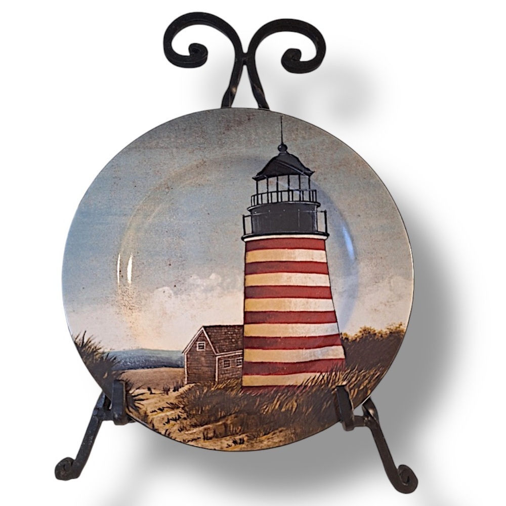 David Carter Brown Plate “By The Sea” Nautical Coastal Lighthouse Sakura 8 1/8” - Picture 10 of 16